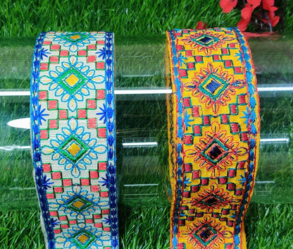 9 yard 4.0 cm wide Indian Saree Border Boho Lace Embroidery Ribbon Cushion Table runner curtains wedding Sewing Crafting Trim Headbands