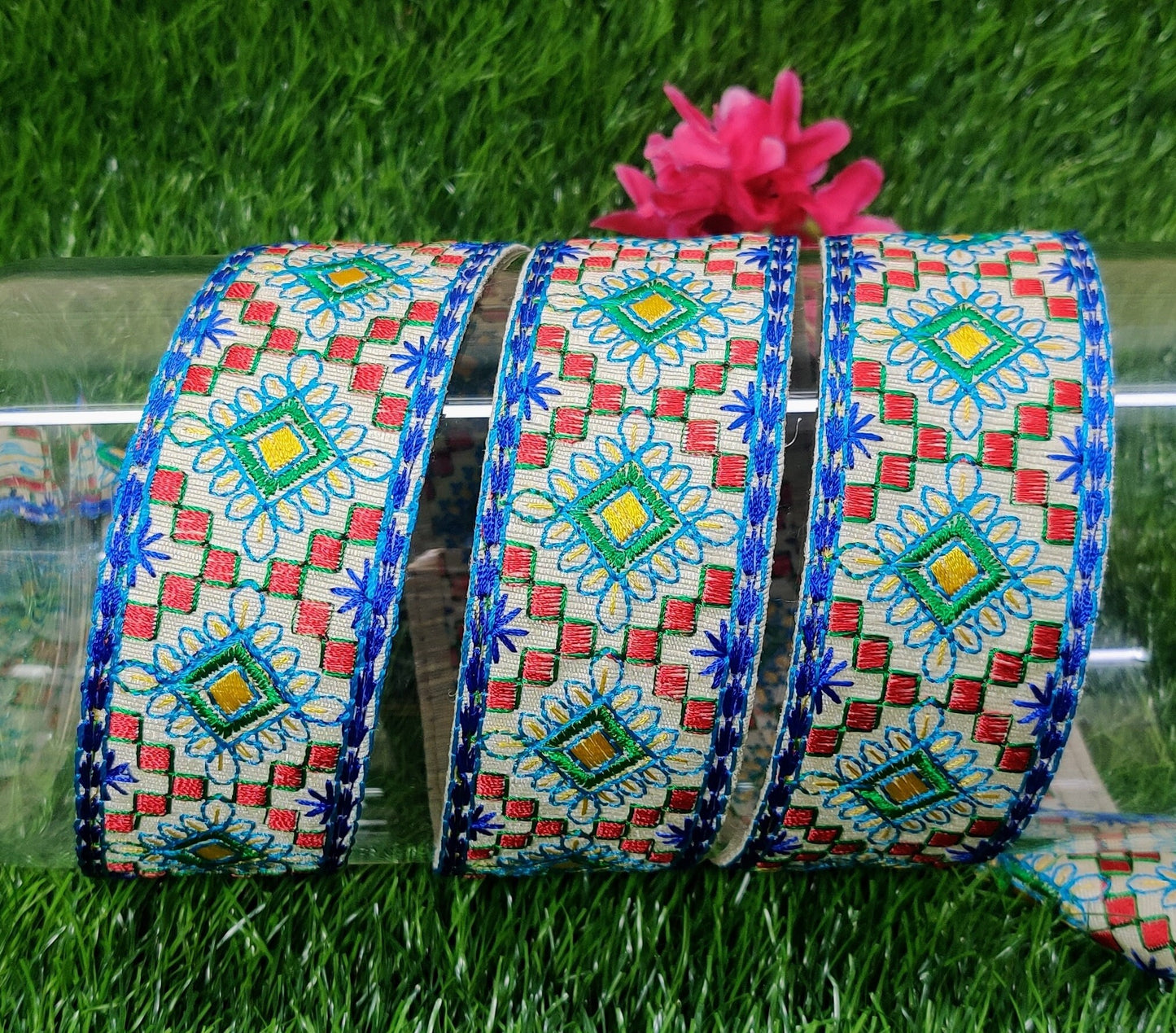 9 yard 4.0 cm wide Indian Saree Border Boho Lace Embroidery Ribbon Cushion Table runner curtains wedding Sewing Crafting Trim Headbands