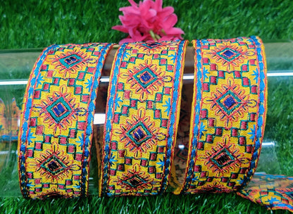 9 yard 4.0 cm wide Indian Saree Border Boho Lace Embroidery Ribbon Cushion Table runner curtains wedding Sewing Crafting Trim Headbands