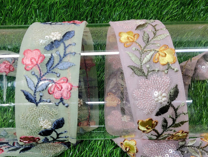 9 yard 4.0 cm wide Indian Saree Border Boho Lace Embroidery Ribbon Cushion Table runner curtains wedding Sewing Crafting Trim Headbands