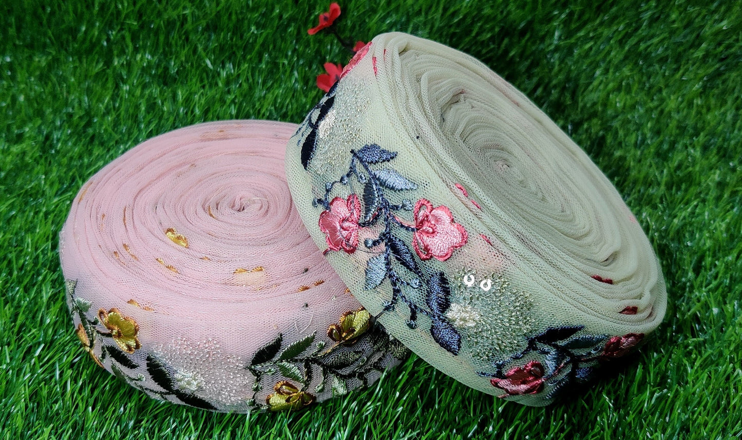 9 yard 4.0 cm wide Indian Saree Border Boho Lace Embroidery Ribbon Cushion Table runner curtains wedding Sewing Crafting Trim Headbands