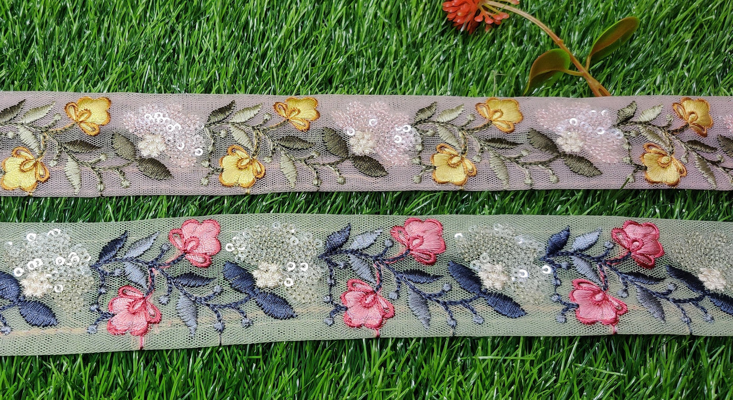 9 yard 4.0 cm wide Indian Saree Border Boho Lace Embroidery Ribbon Cushion Table runner curtains wedding Sewing Crafting Trim Headbands