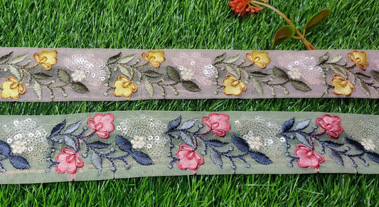 9 yard 4.0 cm wide Indian Saree Border Boho Lace Embroidery Ribbon Cushion Table runner curtains wedding Sewing Crafting Trim Headbands