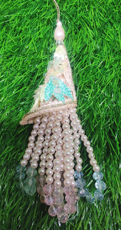 Indian Handmade Light Golden Beaded Latkan Tassels for Saree Blouse HandBags Hangings Dupatta Bridal Wedding dress for Women pair of 2 pcs