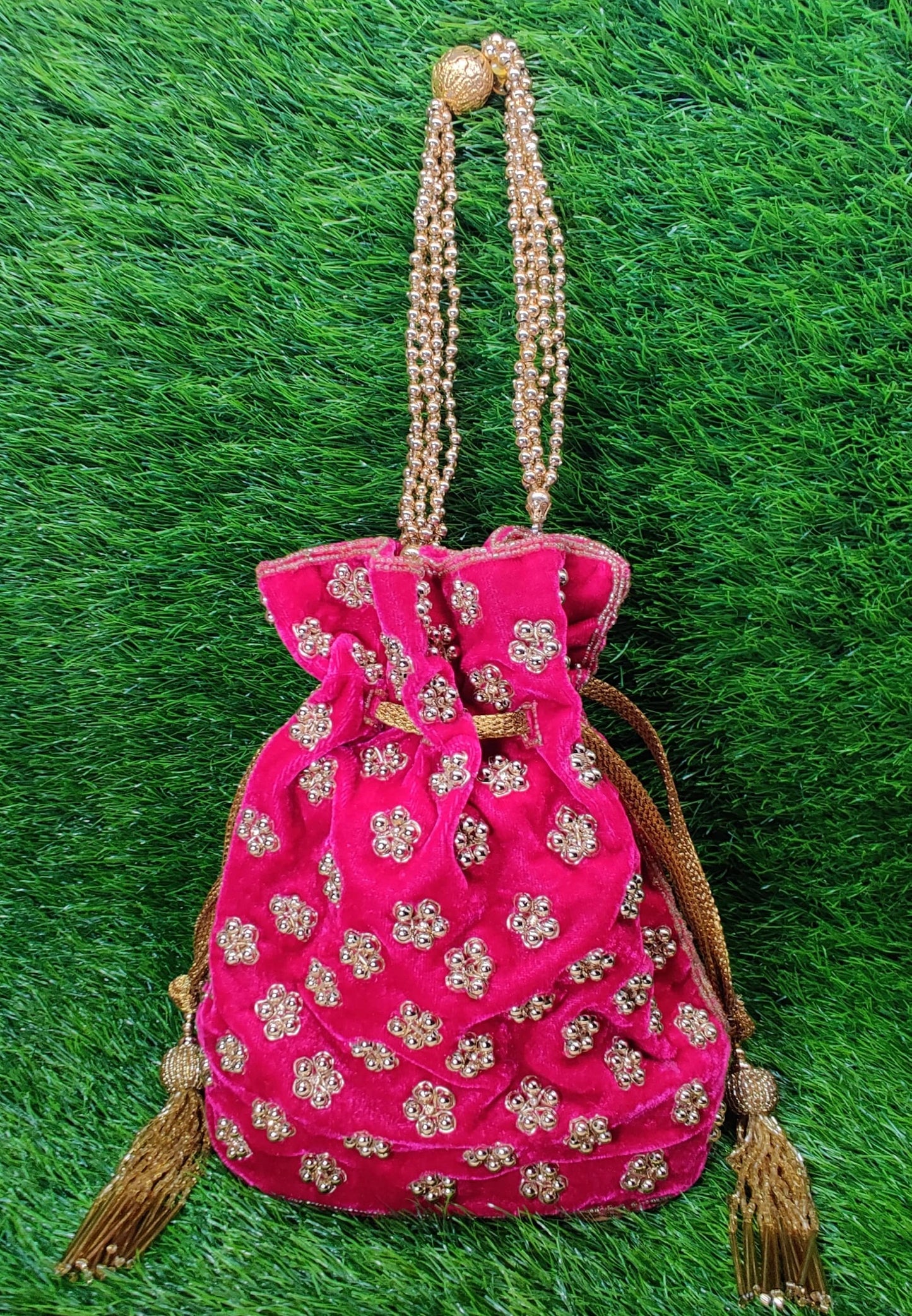 Indian Women Fashion Handmade Potli Bag, Ethnic Wedding And Festivals, hand bag, Bridal Bag Embellished With Beads & Pearls