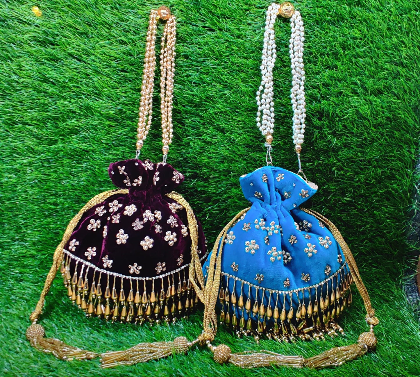 Indian Women Fashion Handmade Potli Bag, Ethnic Wedding And Festivals, hand bag, Bridal Bag Embellished With Beads & Pearls