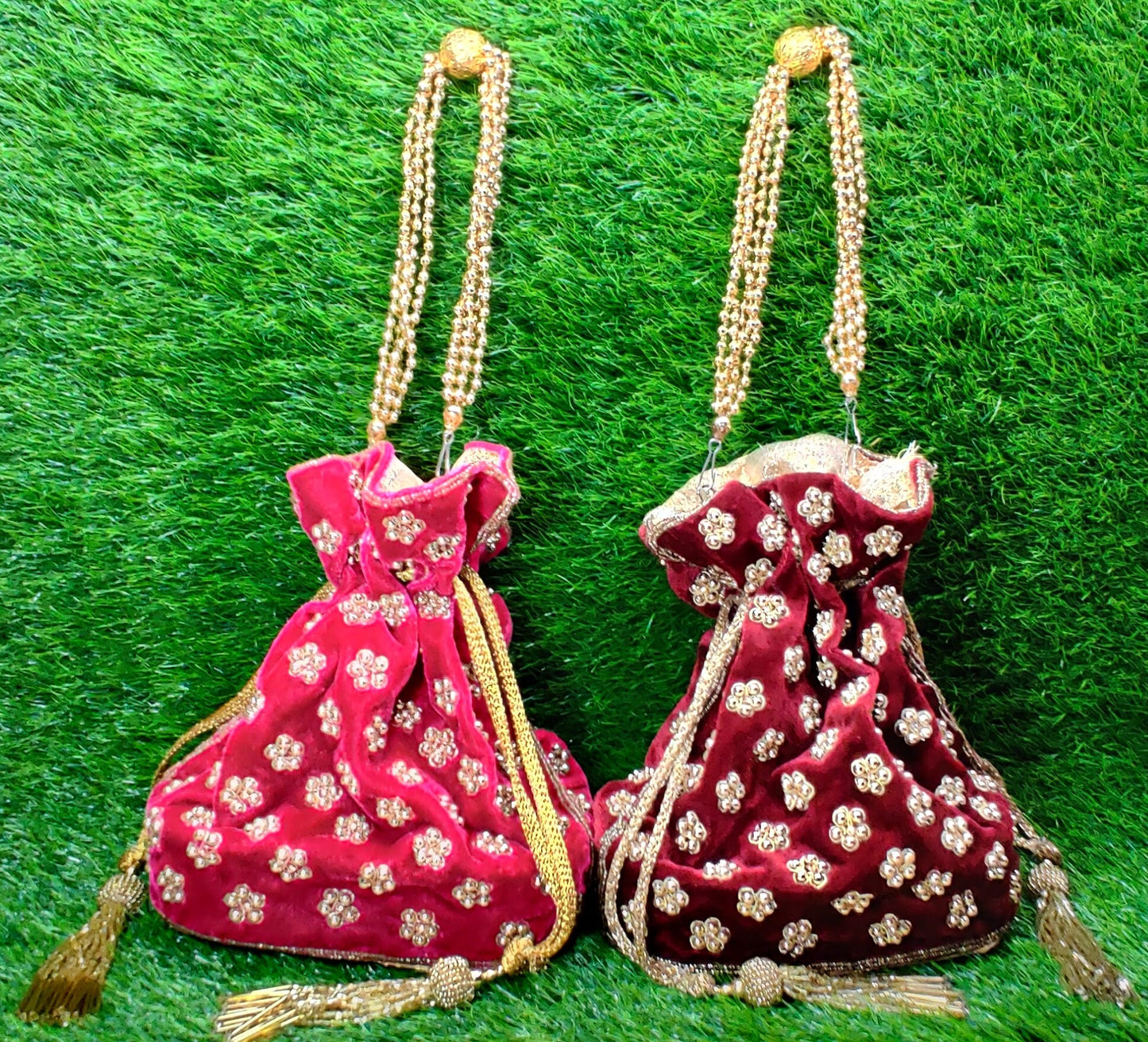 Indian Women Fashion Handmade Potli Bag, Ethnic Wedding And Festivals, hand bag, Bridal Bag Embellished With Beads & Pearls