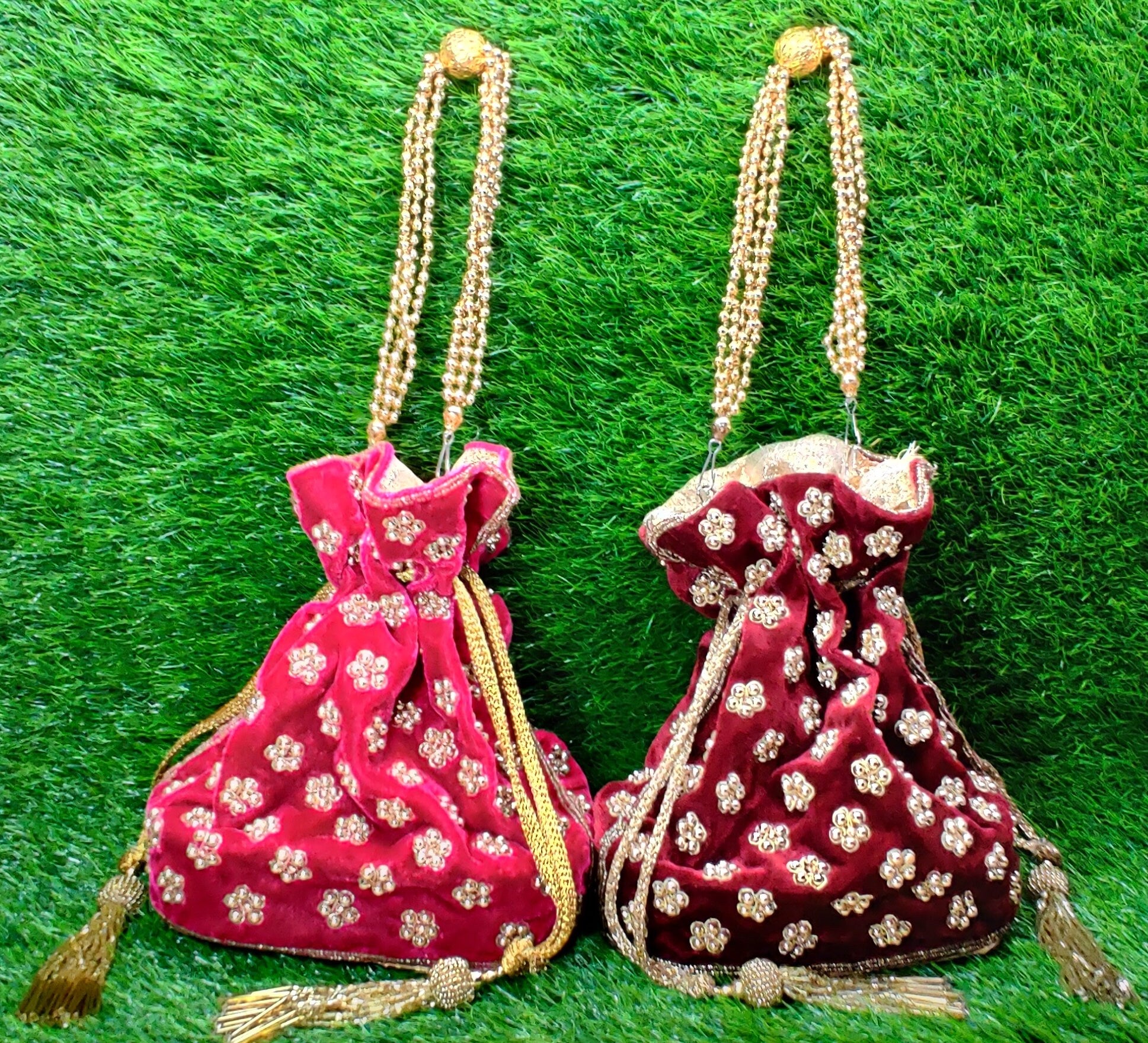 Indian Women Fashion Handmade Potli Bag, Ethnic Wedding And Festivals, hand bag, Bridal Bag Embellished With Beads & Pearls