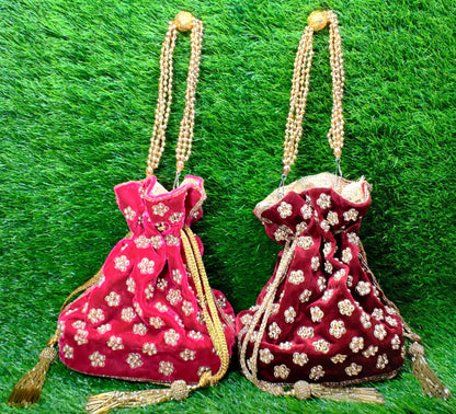 Indian Women Fashion Handmade Potli Bag, Ethnic Wedding And Festivals, hand bag, Bridal Bag Embellished With Beads & Pearls