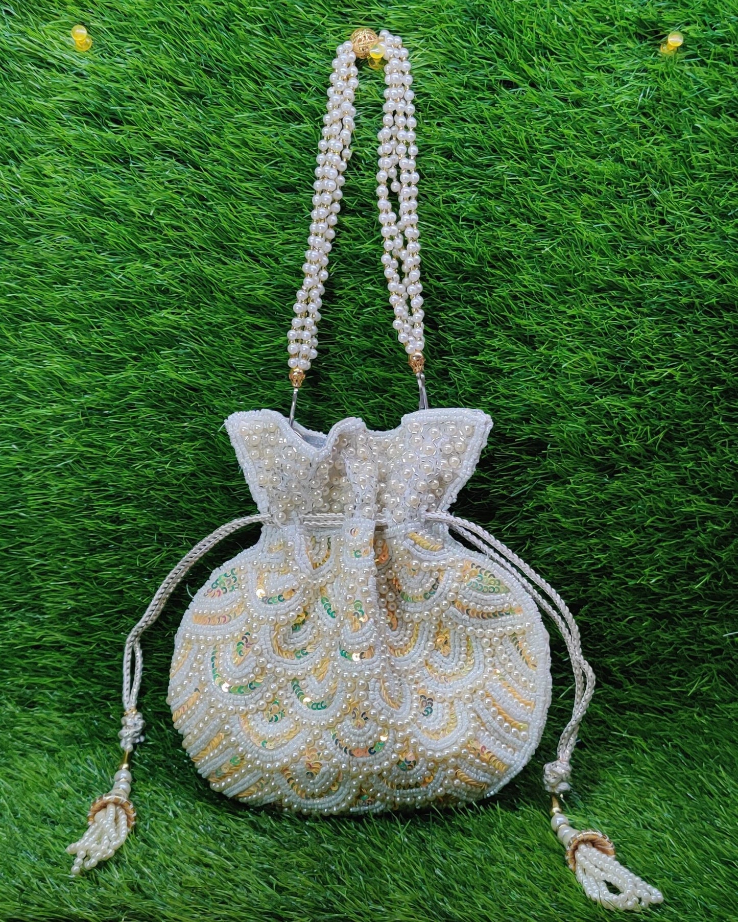 Indian Women Heavy Beaded Fashion Handmade Potli Bag, Ethnic Wedding And Festivals, hand bag, Bridal Bag Embellished With Beads & Pearls