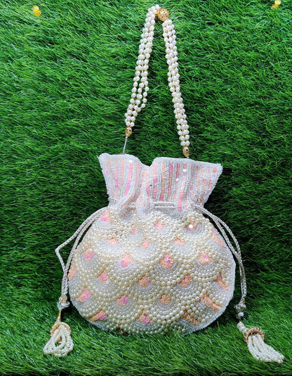 Indian Women Heavy Beaded Fashion Handmade Potli Bag, Ethnic Wedding And Festivals, hand bag, Bridal Bag Embellished With Beads & Pearls