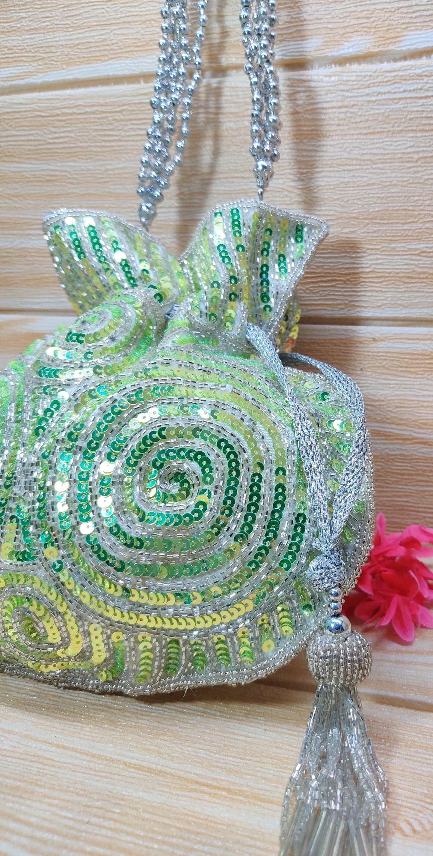 Indian Green Color Women Fashion Handmade Potli Bag, Ethnic Wedding hand bag, Bridal Bag Embellished With Beads & Pearls