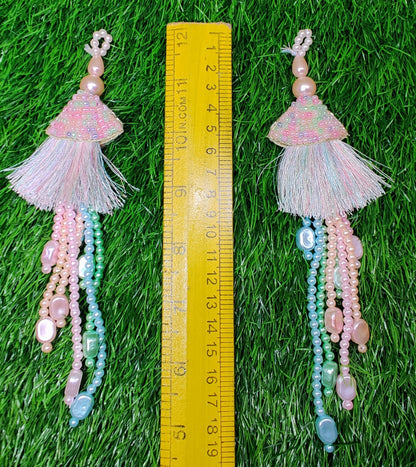 Indian Handmade Light pink multi Beaded Latkan Tassels for Saree Blouse HandBags Dupatta Bridal Wedding dress for Women pair of 2 pcs