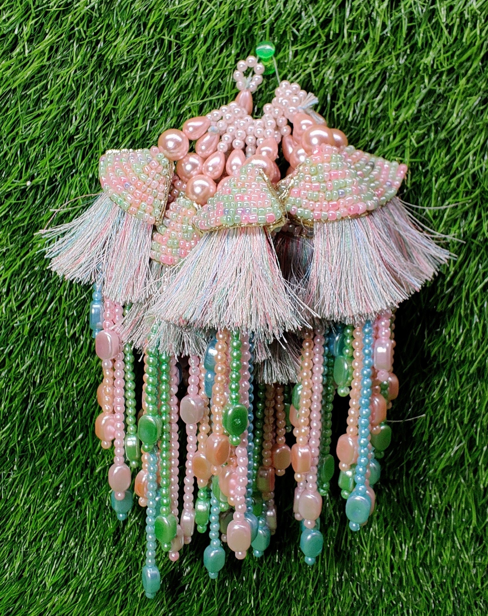 Indian Handmade Light pink multi Beaded Latkan Tassels for Saree Blouse HandBags Dupatta Bridal Wedding dress for Women pair of 2 pcs