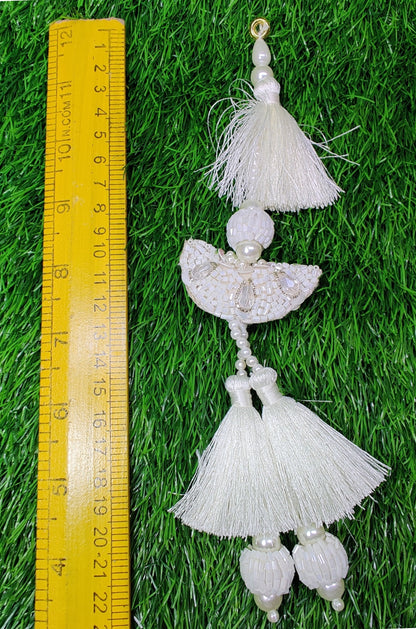 Indian White color Handmade Beaded Latkan Tassels for Saree Blouse HandBags Hangings Dupatta Bridal Wedding dress for Women pair of 2 pcs