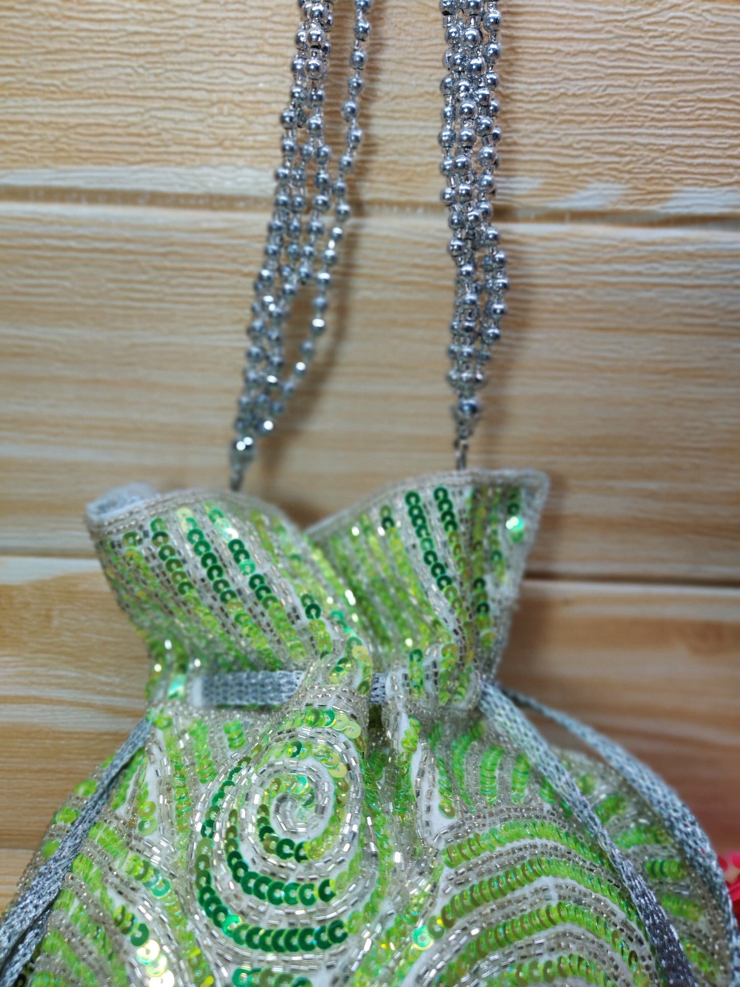 Indian Green Color Women Fashion Handmade Potli Bag, Ethnic Wedding hand bag, Bridal Bag Embellished With Beads & Pearls