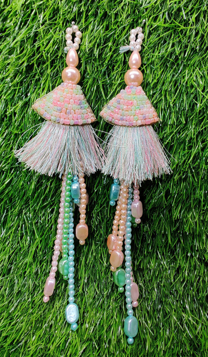 Indian Handmade Light pink multi Beaded Latkan Tassels for Saree Blouse HandBags Dupatta Bridal Wedding dress for Women pair of 2 pcs