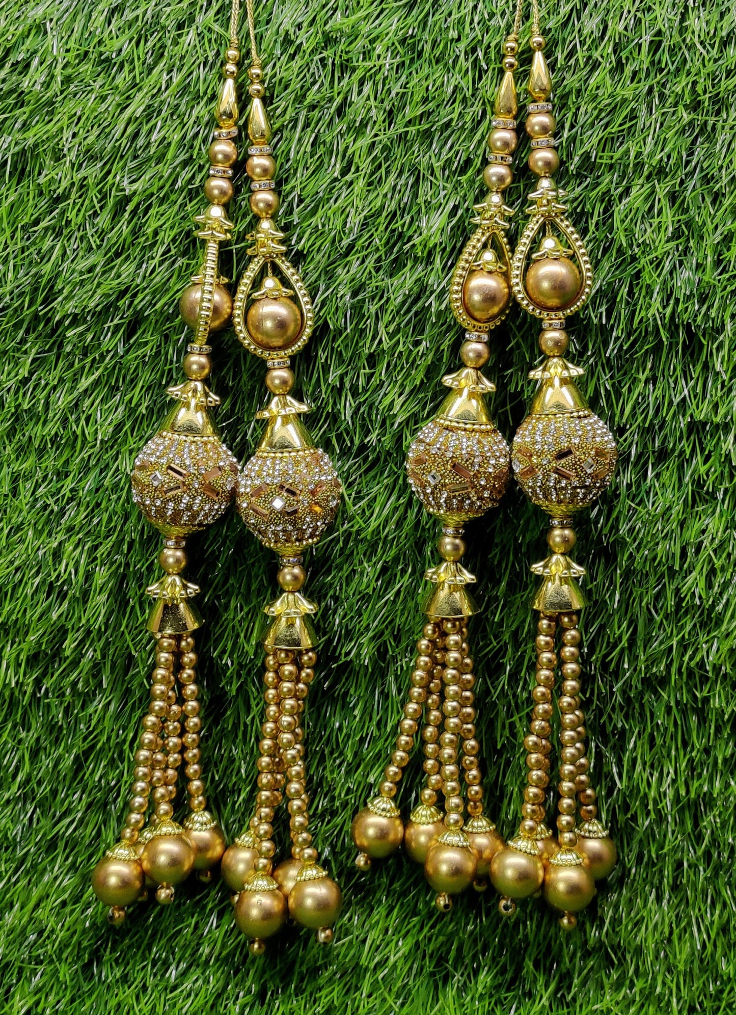 Indian Handmade Golden Beaded Latkan Tassels for Saree Blouse HandBags Hangings Dupatta Bridal Wedding dress for Women pair of 2 pcs