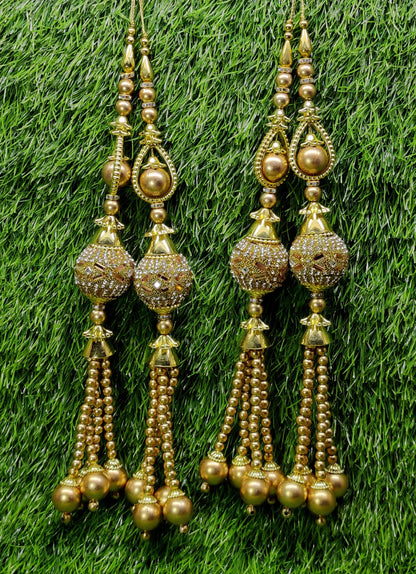 Indian Handmade Golden Beaded Latkan Tassels for Saree Blouse HandBags Hangings Dupatta Bridal Wedding dress for Women pair of 2 pcs