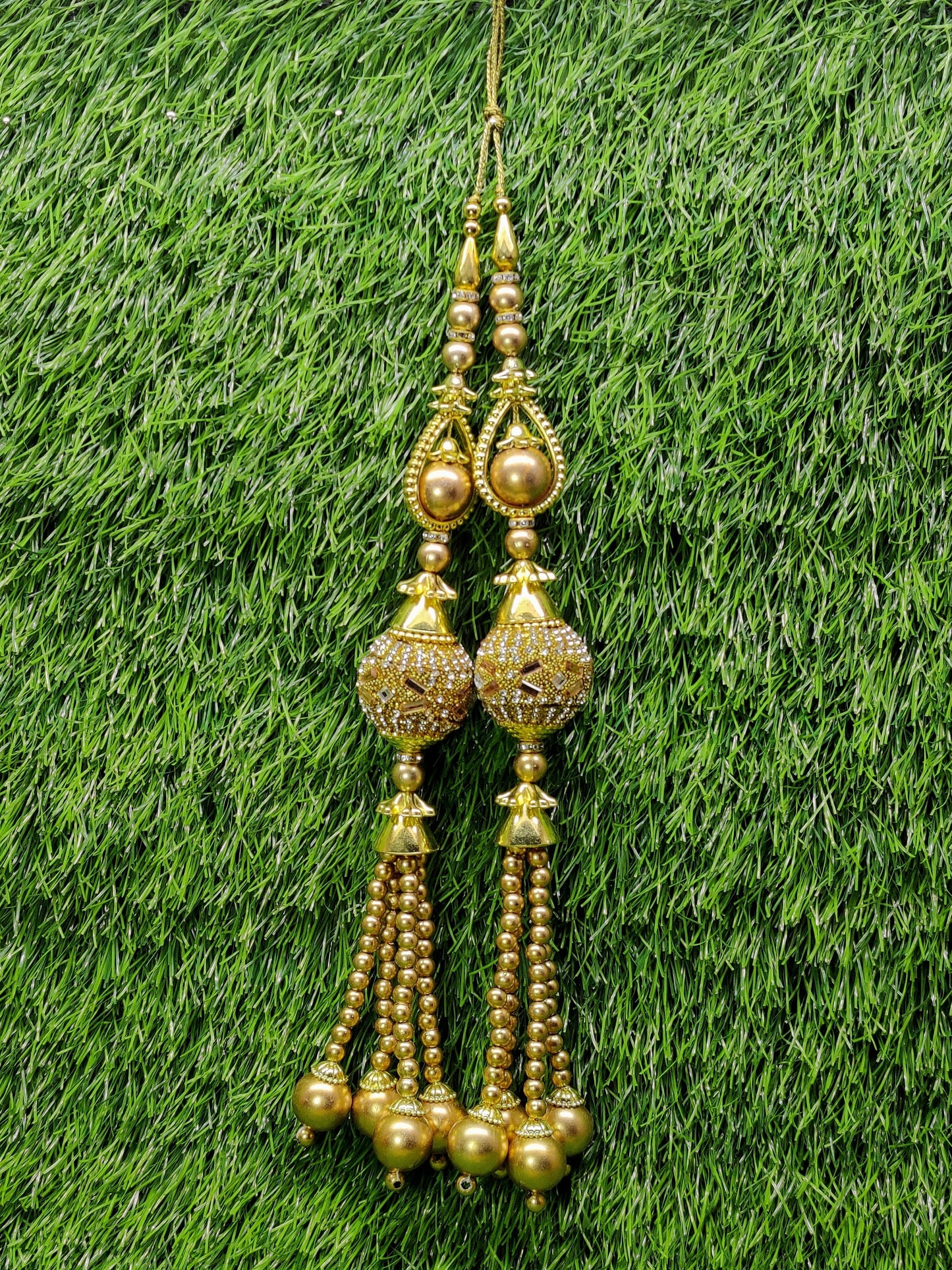 Indian Handmade Golden Beaded Latkan Tassels for Saree Blouse HandBags Hangings Dupatta Bridal Wedding dress for Women pair of 2 pcs