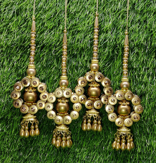 Indian Handmade Golden Beaded Latkan Tassels for Saree Blouse HandBags Hangings Dupatta Bridal Wedding dress for Women pair of 2 pcs