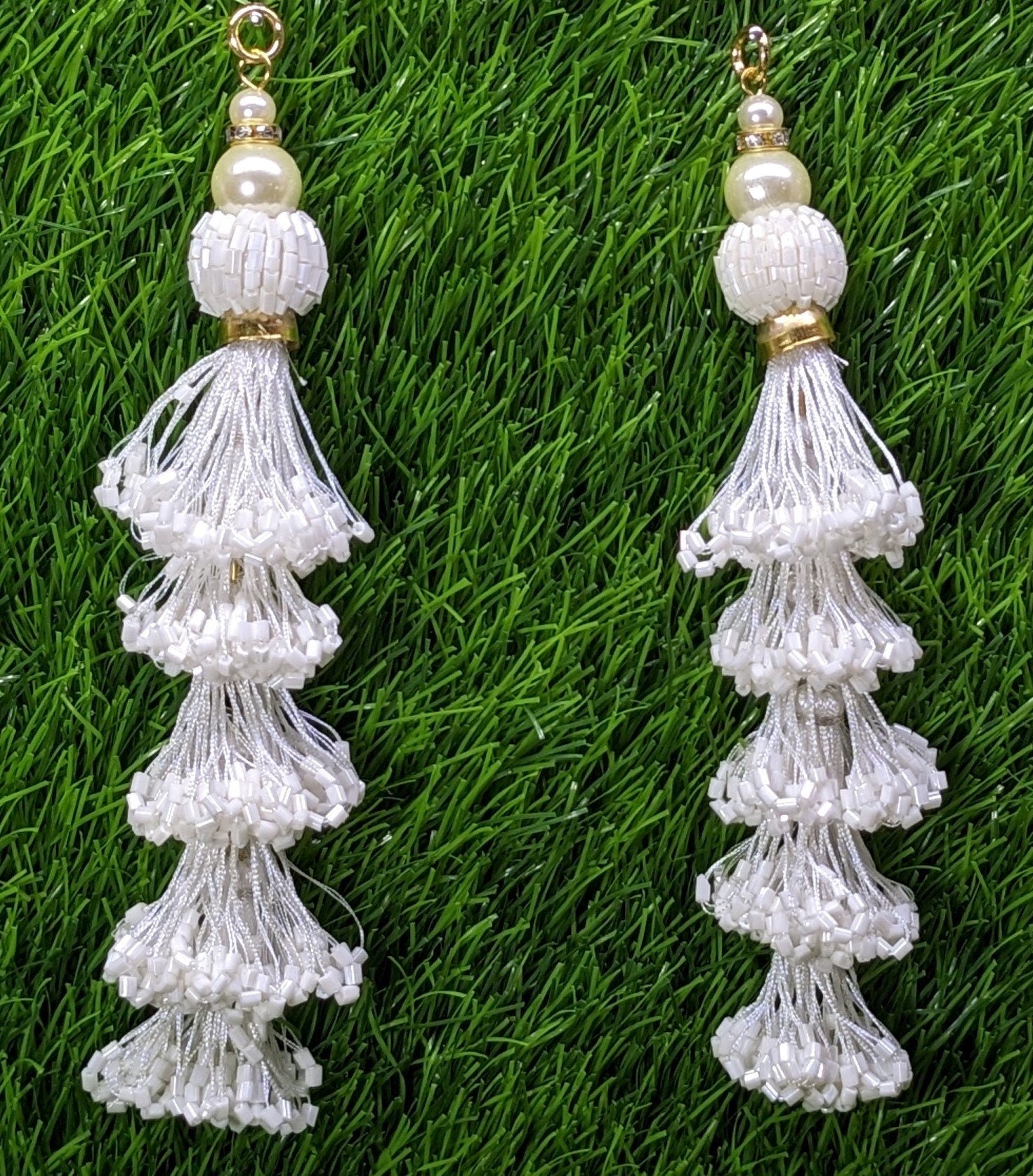 Indian Handmade Beaded Latkan Tassels for Saree Blouse HandBags Hangings Dupatta Bridal Wedding dress for Women pair of 2 pcs
