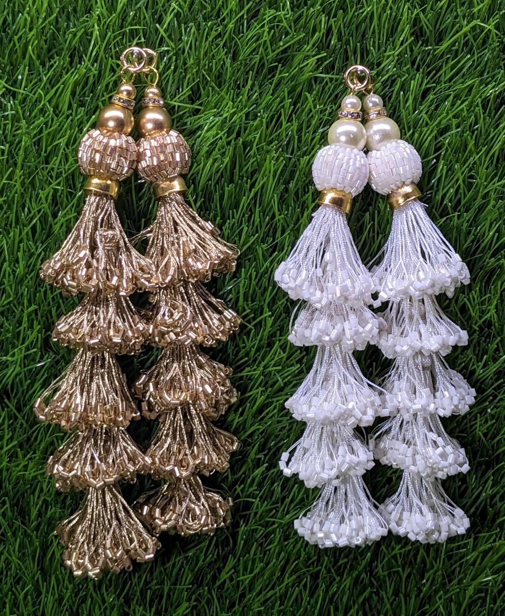 Indian Handmade Beaded Latkan Tassels for Saree Blouse HandBags Hangings Dupatta Bridal Wedding dress for Women pair of 2 pcs