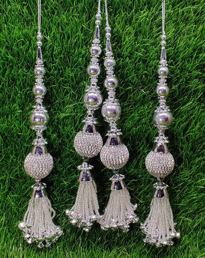 Indian Handmade Silver Latkan for Saree Blouse Lehenga HandBags Hangings Dupatta Decoration Bridal Wedding dress for Women pair of 2 pcs