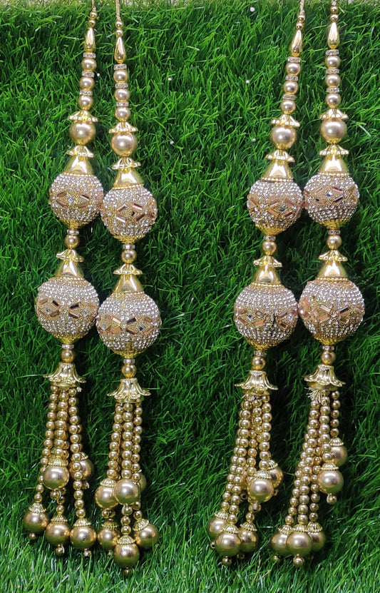 Indian Handmade Golden Latkan for Saree Blouse Lehenga HandBags Hangings Dupatta Decoration Bridal Wedding dress for Women pair of 2 pcs