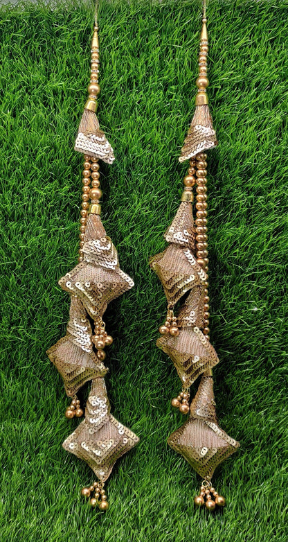 Indian Handmade Light Golden Beaded Lahenga Latkan Tassels for Saree HandBags Hangings Dupatta Bridal Wedding dress for Women pair of 2 pcs