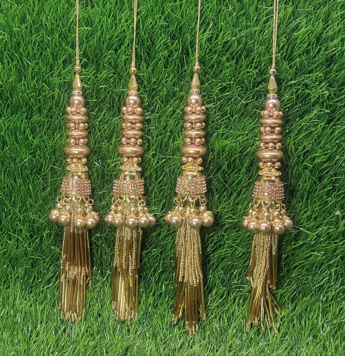 Indian Handmade Golden Latkan for Saree Blouse Lehenga HandBags Hangings Dupatta Decoration Bridal Wedding dress for Women pair of 2 pcs