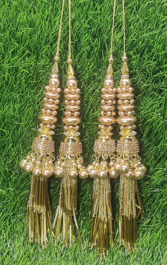 Indian Handmade Golden Latkan for Saree Blouse Lehenga HandBags Hangings Dupatta Decoration Bridal Wedding dress for Women pair of 2 pcs