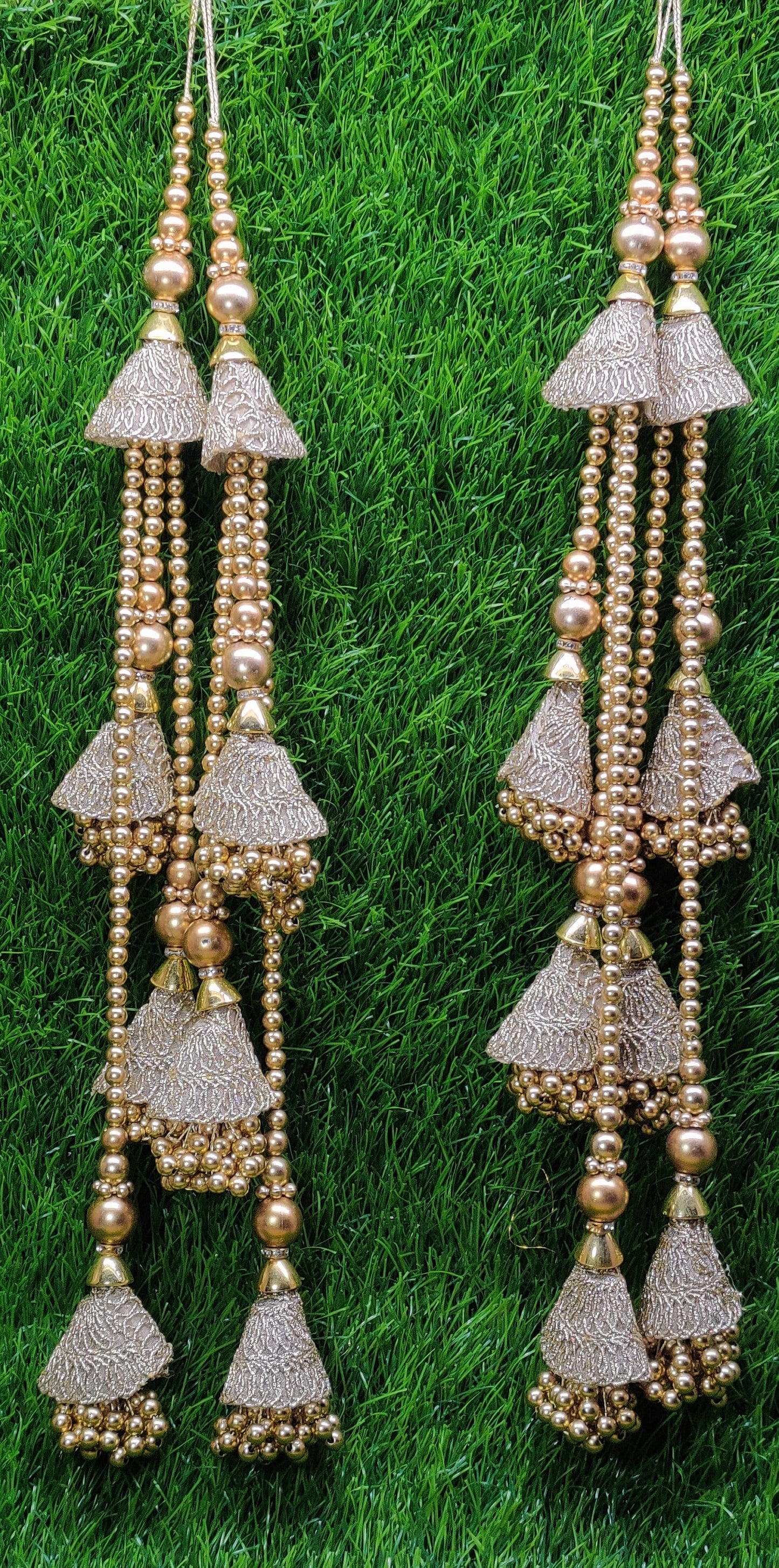 Indian Handmade Golden Beaded Lahenga Latkan Tassels for Saree HandBags Hangings Dupatta Bridal Wedding dress for Women pair of 2 pcs