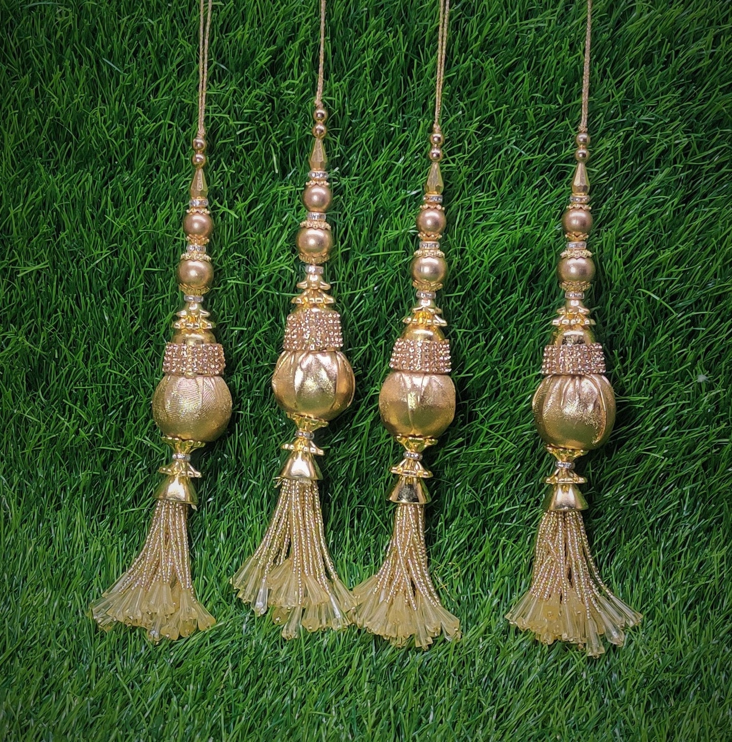 Indian Handmade Golden Latkan for Saree Blouse Lehenga HandBags Hangings Dupatta Decoration Bridal Wedding dress for Women pair of 2 pcs