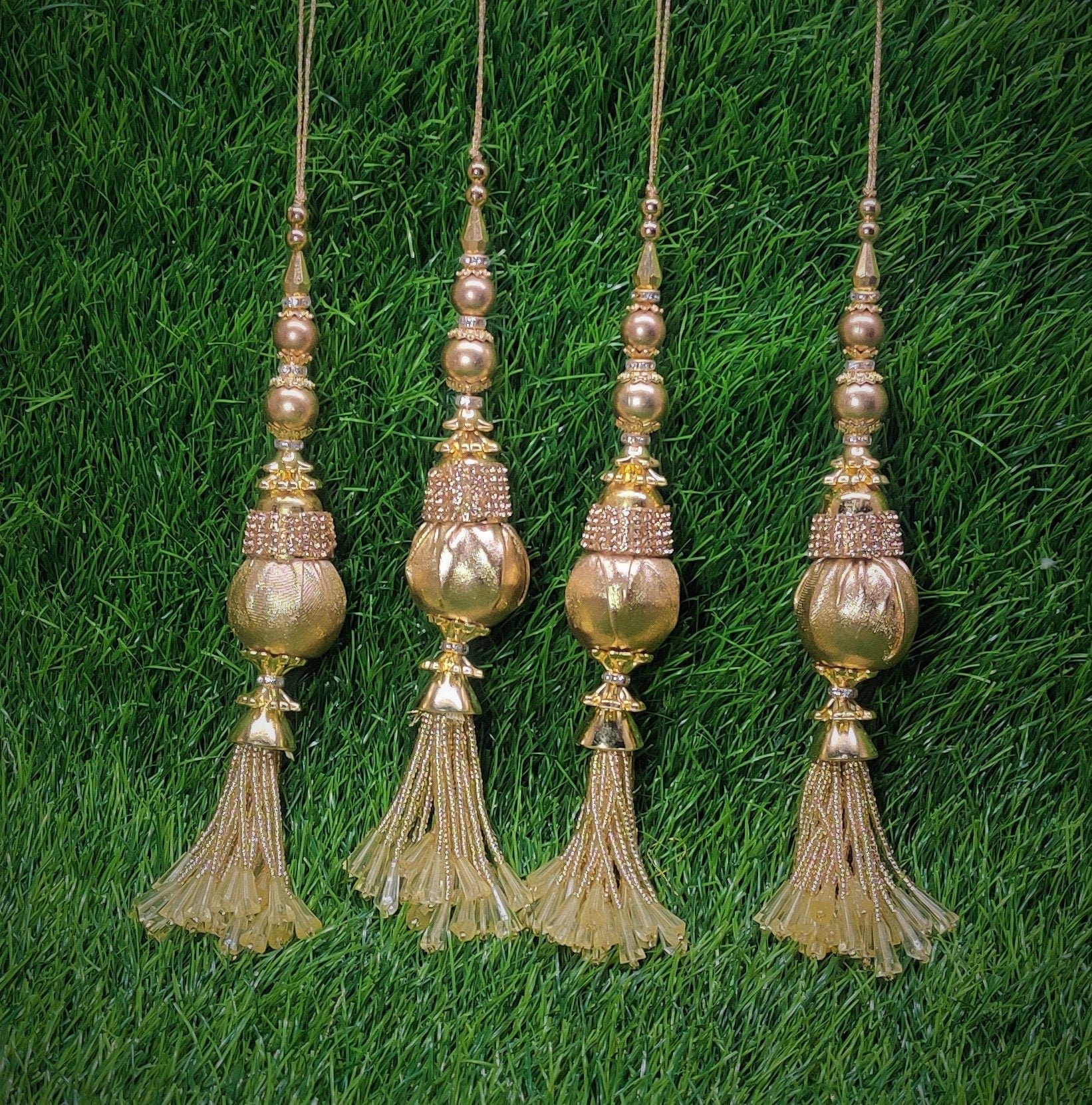 Indian Handmade Golden Latkan for Saree Blouse Lehenga HandBags Hangings Dupatta Decoration Bridal Wedding dress for Women pair of 2 pcs
