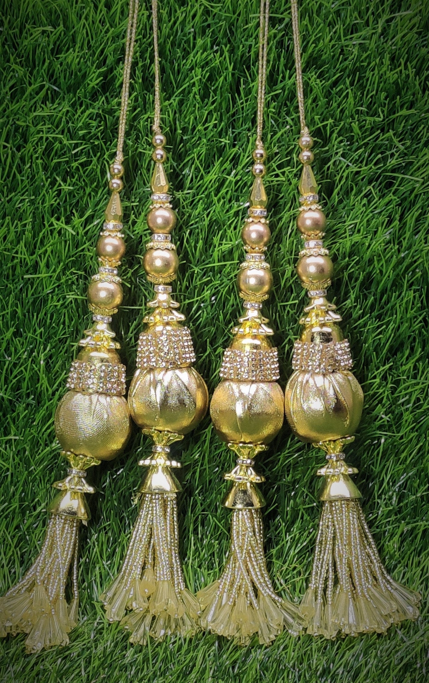 Indian Handmade Golden Latkan for Saree Blouse Lehenga HandBags Hangings Dupatta Decoration Bridal Wedding dress for Women pair of 2 pcs