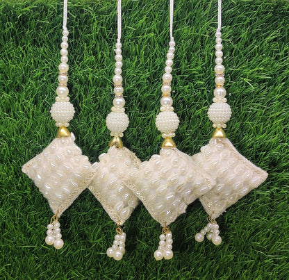 Indian Handmade White Latkan for Saree Blouse Lehenga HandBags Hangings Dupatta Decoration Bridal Wedding dress for Women pair of 2 pcs