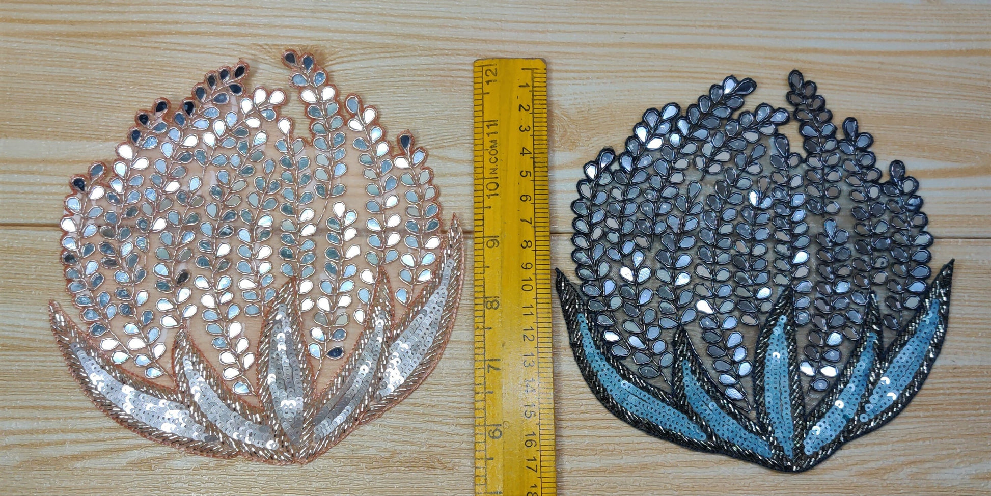 Indian Beaded Decorative Handmade Patches Leaf Embroidered Sewing Thread Dresses Handcrafted Appliques Cushion Crafting Scrap booking Bags