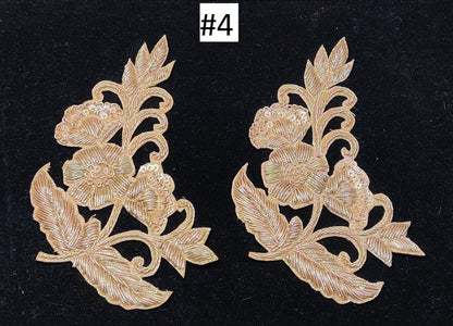 Set of 2 Indian Zardozi Appliques Decorative Handmade Patches Embroidered Dresses Handcrafted Appliques Cushion Crafting booking Bags