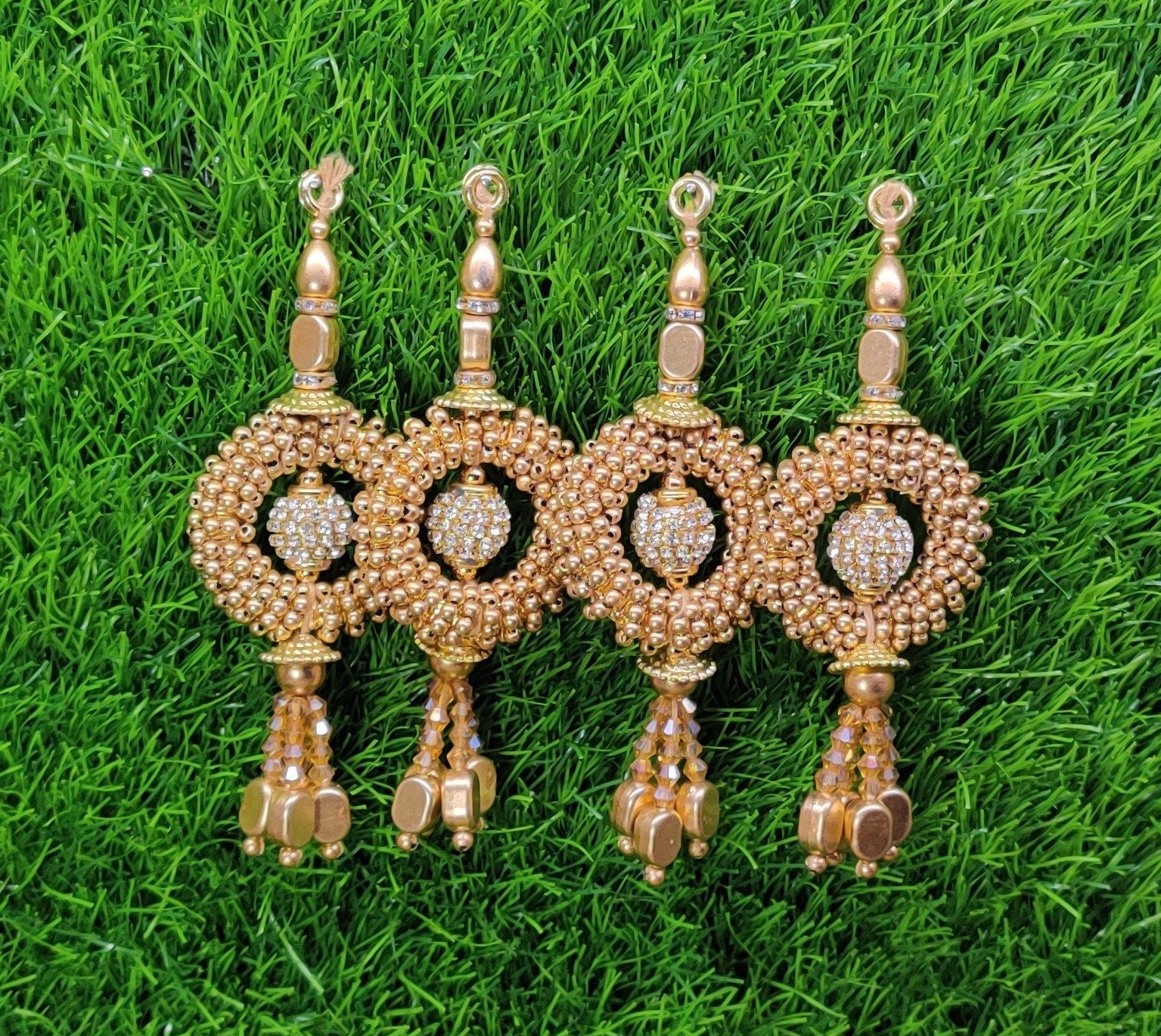 Indian Handmade Golden Latkan for Saree Blouse Lehenga HandBags Dupatta Decoration Bridal Wedding dress for Women pair of 2 pcs