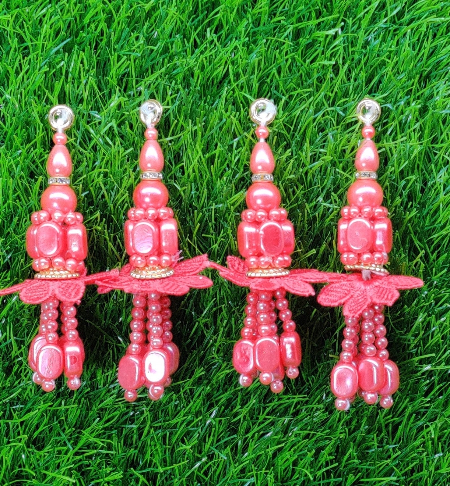 Indian Handmade Beaded Latkan for Saree Blouse Lehenga HandBags Dupatta Decoration Bridal Wedding dress for Women pair of 2 pcs