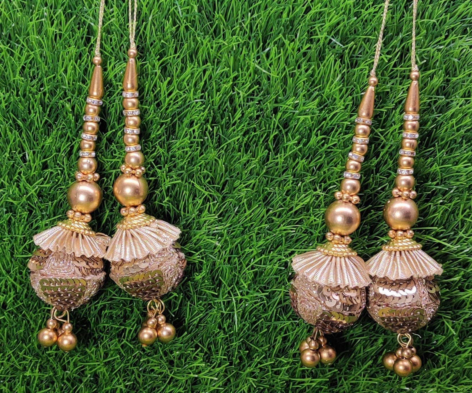 Indian Handmade Antique Gold Latkan for Saree Blouse Lehenga HandBags Dupatta Decoration Bridal Wedding dress for Women pair of 2 pcs