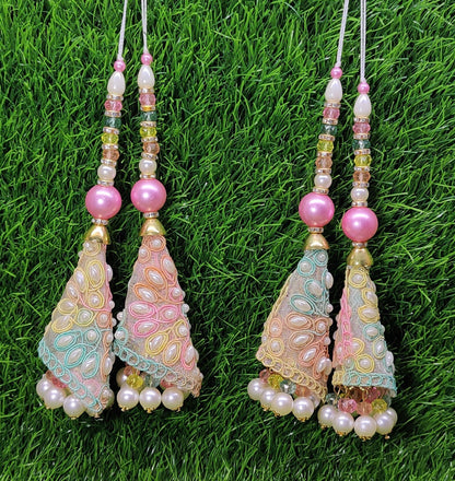 Indian Handmade Multicolor pink Latkan for Saree Blouse Lehenga HandBags Dupatta Decoration Bridal Wedding dress for Women pair of 2 pcs