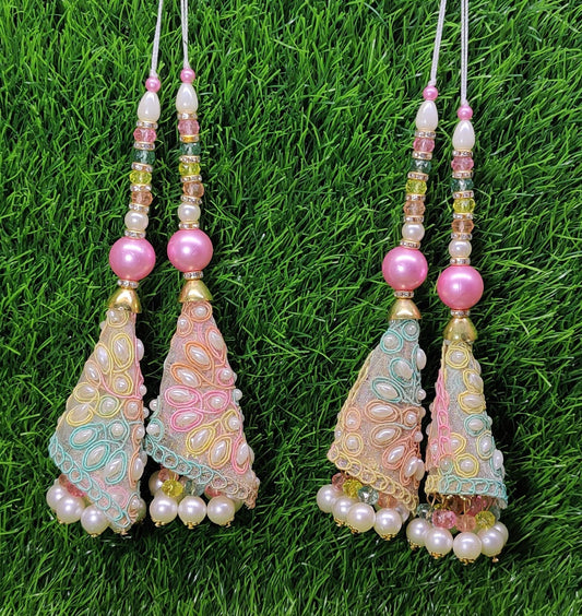 Indian Handmade Multicolor pink Latkan for Saree Blouse Lehenga HandBags Dupatta Decoration Bridal Wedding dress for Women pair of 2 pcs