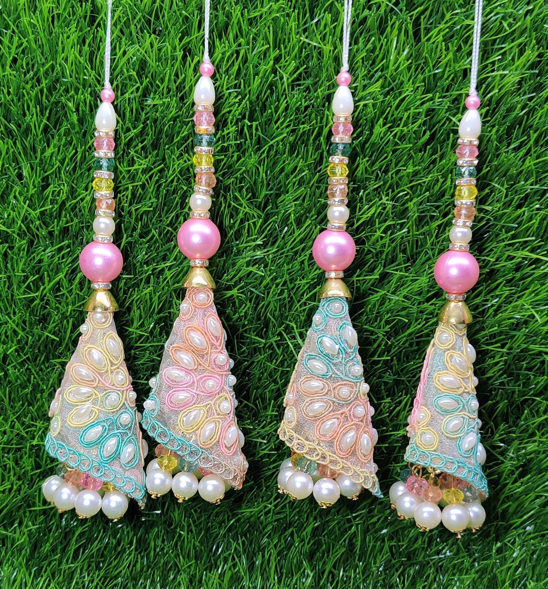 Indian Handmade Multicolor pink Latkan for Saree Blouse Lehenga HandBags Dupatta Decoration Bridal Wedding dress for Women pair of 2 pcs