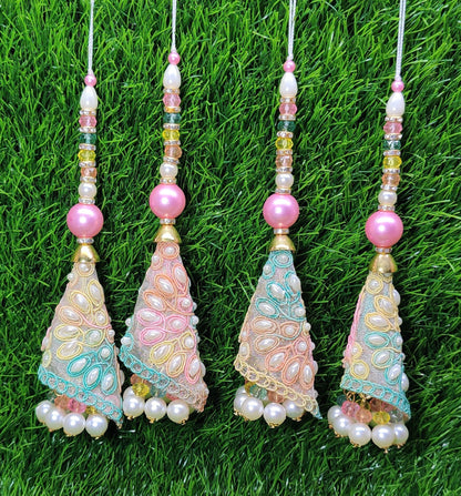 Indian Handmade Multicolor pink Latkan for Saree Blouse Lehenga HandBags Dupatta Decoration Bridal Wedding dress for Women pair of 2 pcs