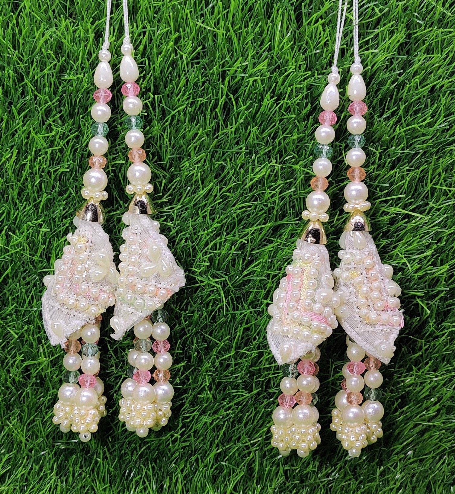 Indian Handmade White pink Latkan for Saree Blouse Lehenga HandBags Dupatta Decoration Bridal Wedding dress for Women pair of 2 pcs