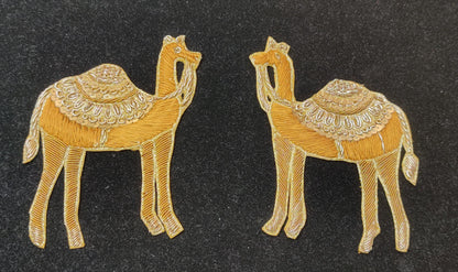 Set of 2 Indian Handmade Camel Design Patches Embroidered Sewing Thread Dresses Handcrafted Appliques Cushion Crafting Bags, 1 Pair