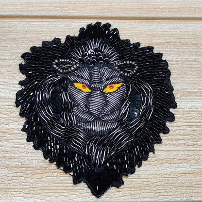 Indian Handmade Lion Face Design Patches Embroidered Sewing Thread Dresses Handcrafted Appliques Cushion Crafting Bags, 1 Piece