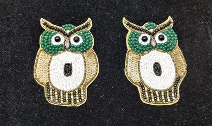 Indian Beaded OWL Decorative Handmade Patches Embroidered Sewing Thread Dresses Appliques Cushion Crafting Scrap booking Bags